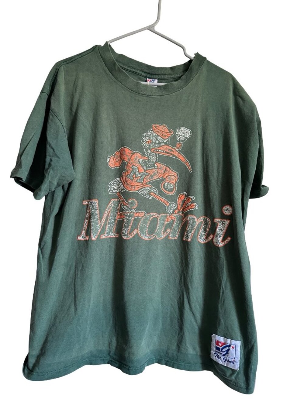Vtg 90s Well Worn The Game Miami Hurricanes NCAA Football T-Shirt Single Stitch